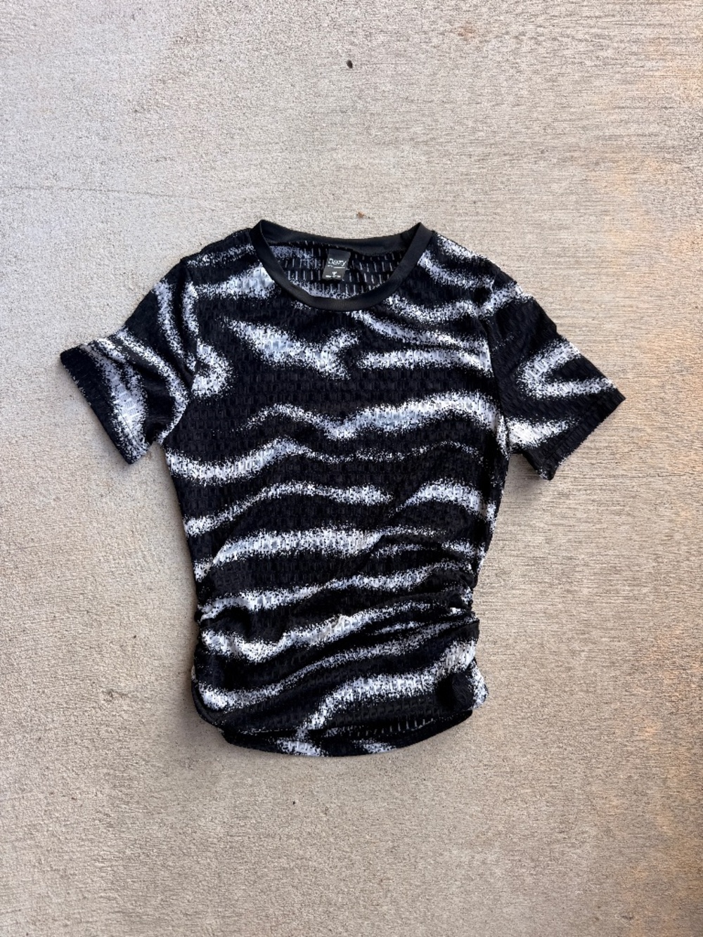 See Through Black and White Wavy Print Baby Tee